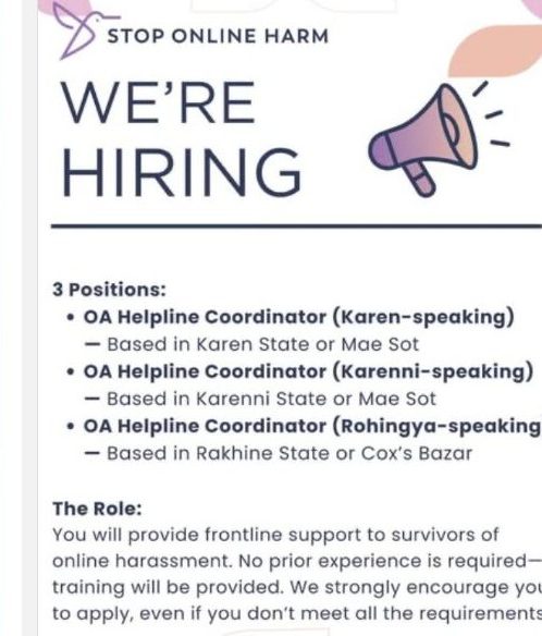 Recruiting Karen, Karenni and Rohingya coordinators